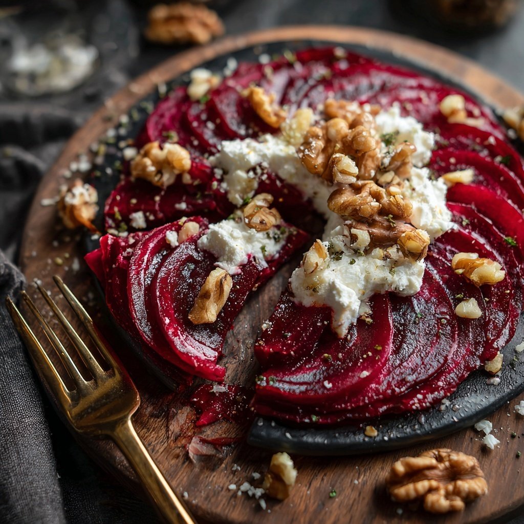 Rote-Bete-Carpaccio mit Ziegenkäse und Walnüssen
