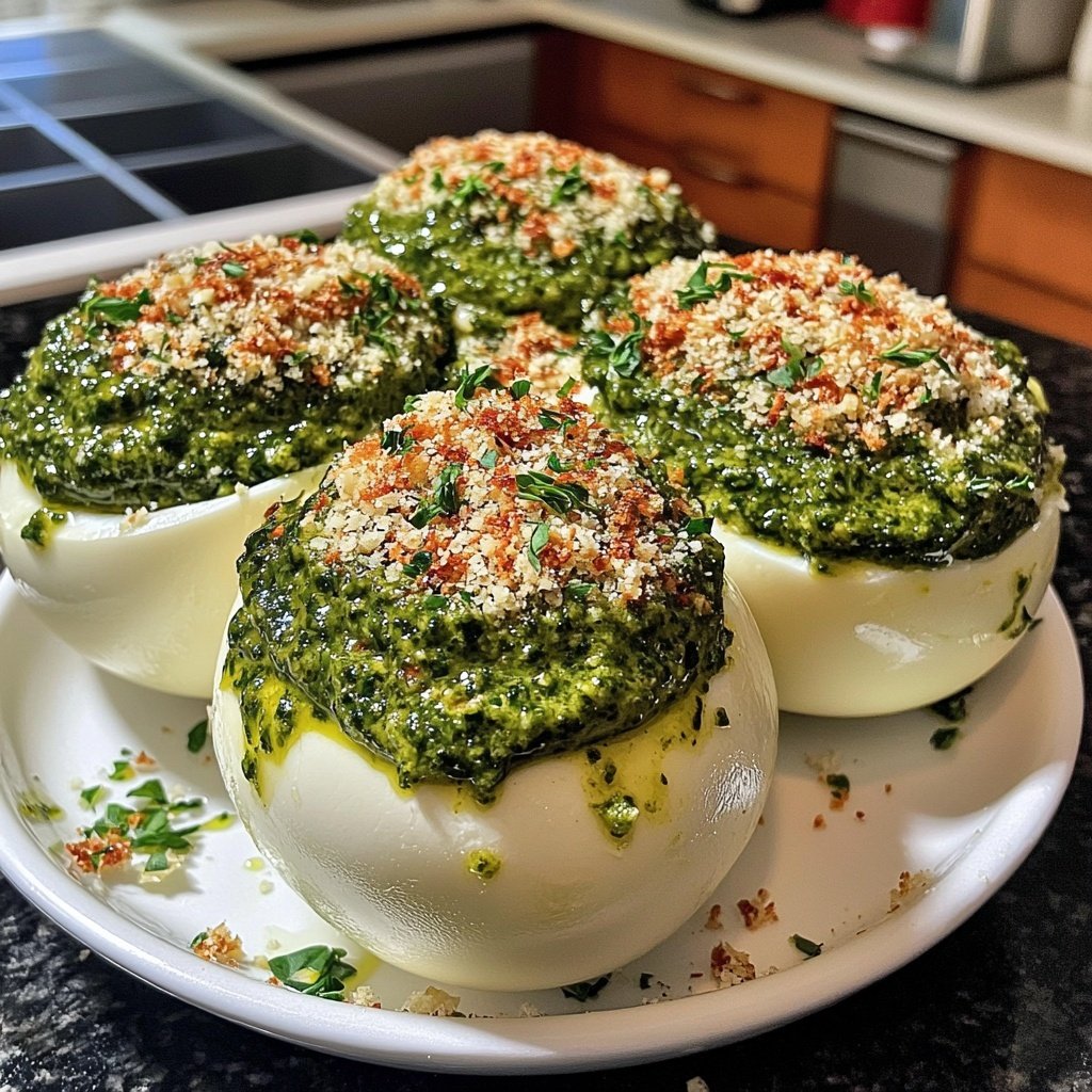 Weihnachtsbaum gefüllte Eier Pesto