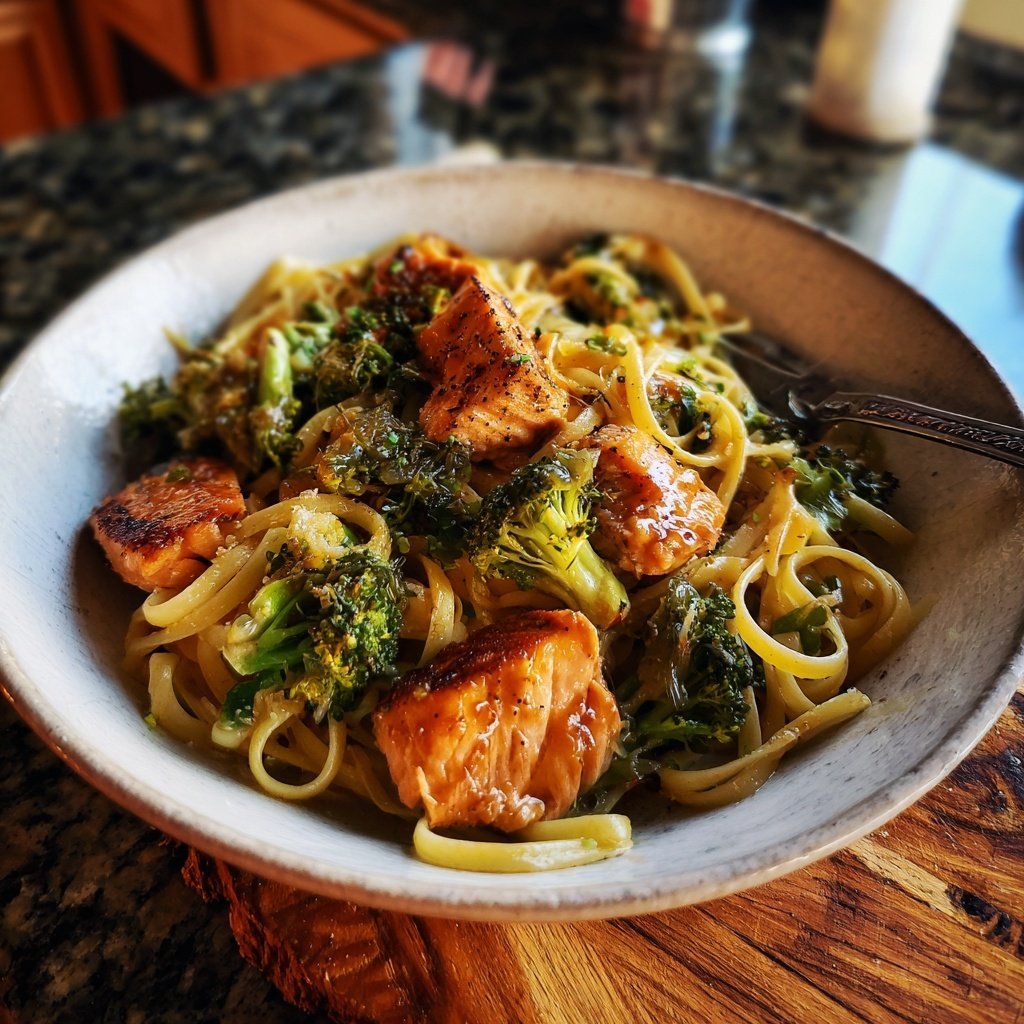 Teriyaki Lachs Brokkoli Pasta