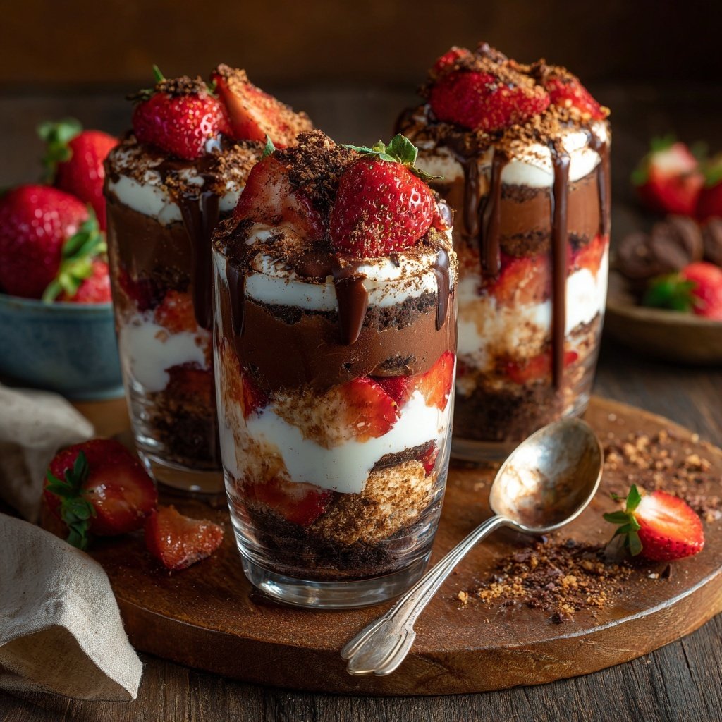 Schokoladen-Erdbeer-Cheesecake-Parfaits