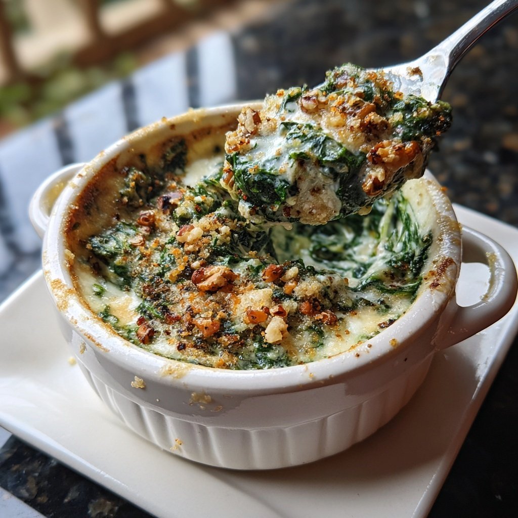 Cremiger Spinat mit Muskatnuss Topping