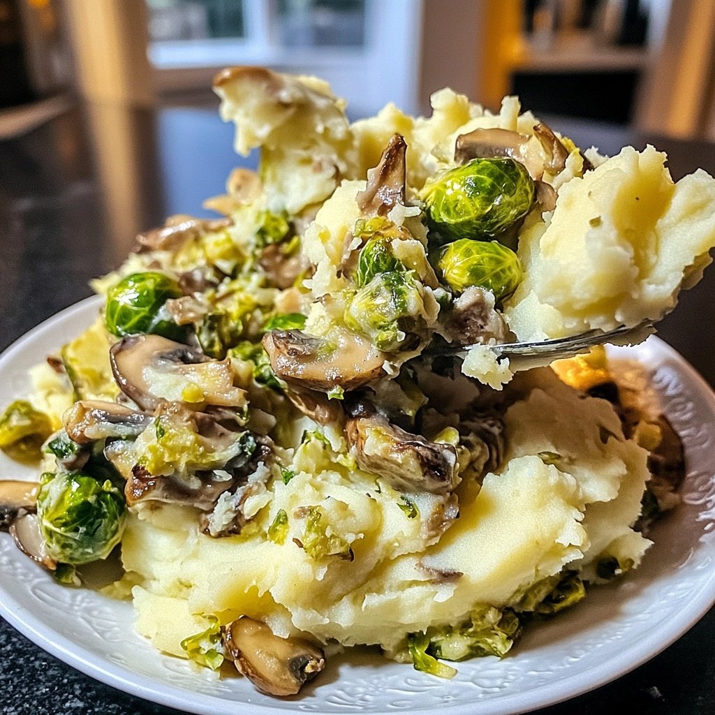 Pilzpfanne mit Rosenkohl & Kartoffelpüree