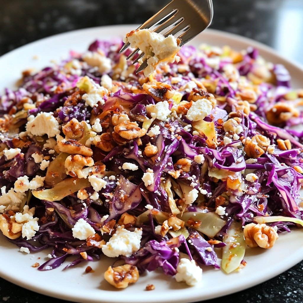 Rotkohl Salat mit Feta und Walnüssen