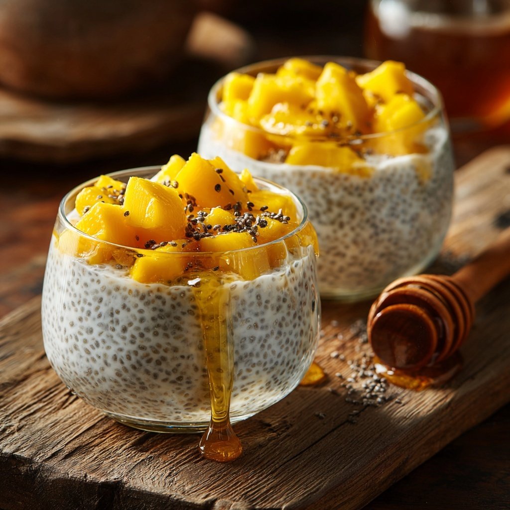 Vanille-Chia-Pudding mit Mangostückchen