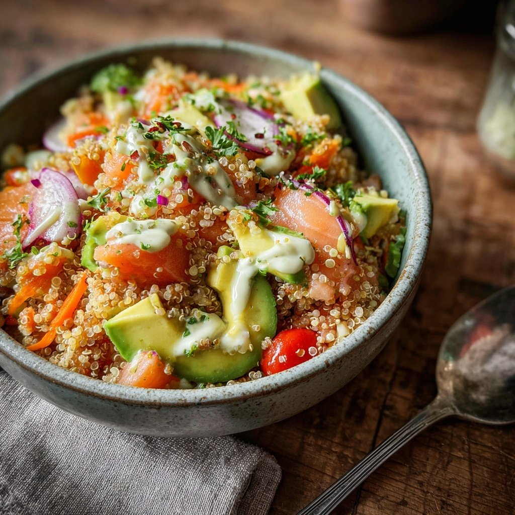 Lachs Quinoa Bowl mit Avocado