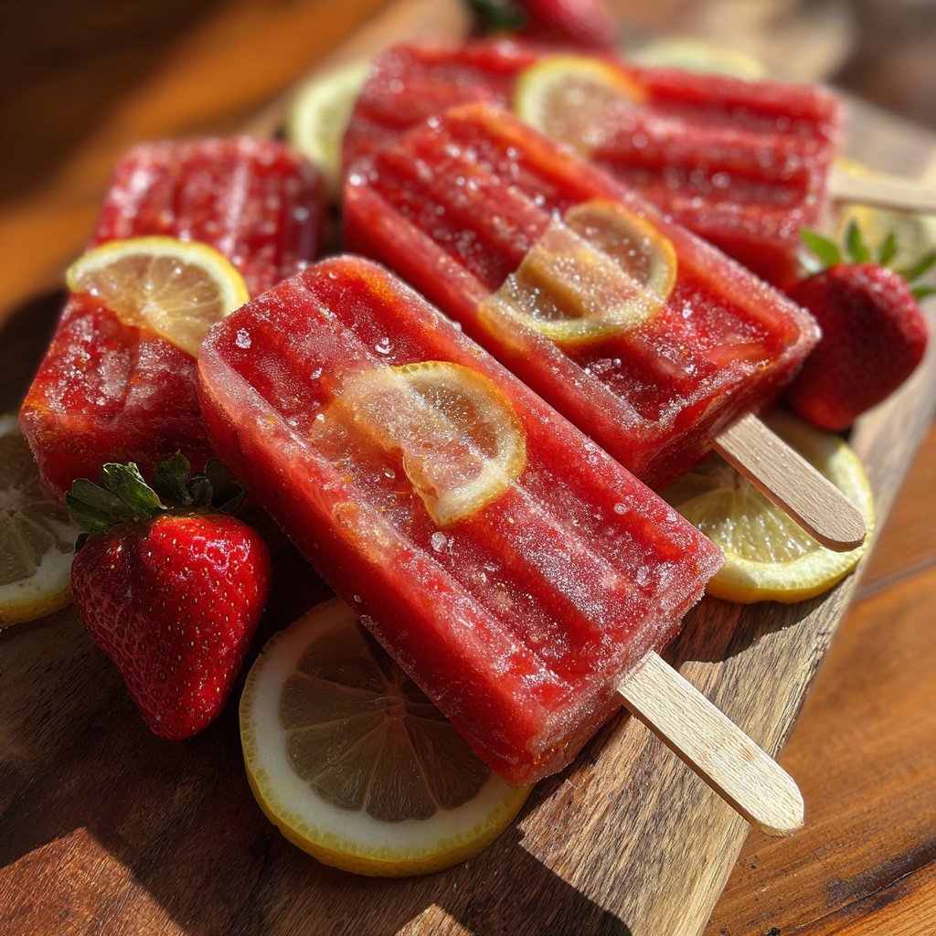 Erdbeer-Zitronen-Eis am Stiel