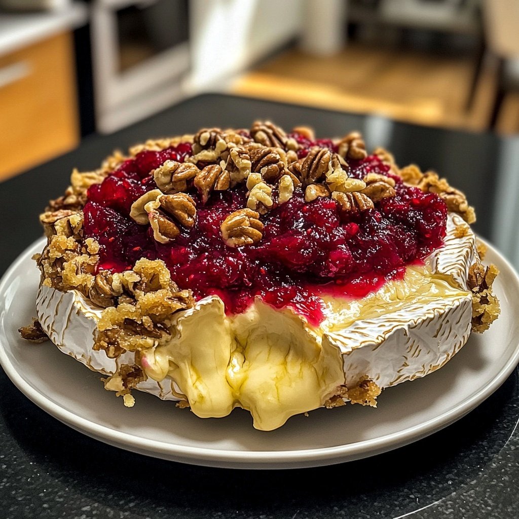 Gebackener Camembert mit Preiselbeeren und Nüssen