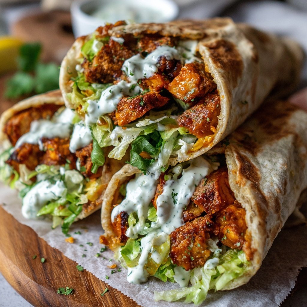 Vegane Buffalo Tempeh Wraps