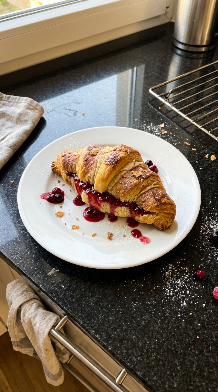 Blättriges Croissant mit Beerenmarmelade​