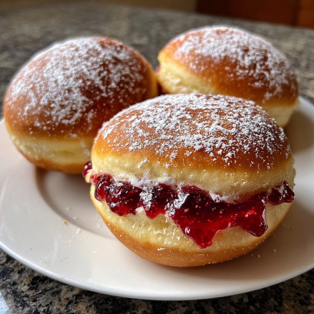 Klassische Deutsche Berliner mit Himbeermarmelade