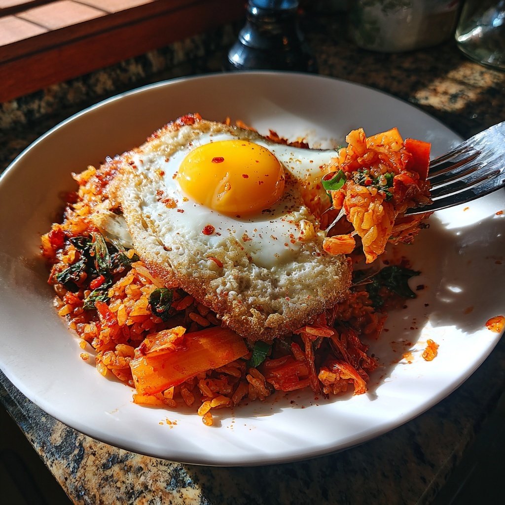 Kimchi Gebratener Reis mit knuspriger Ei