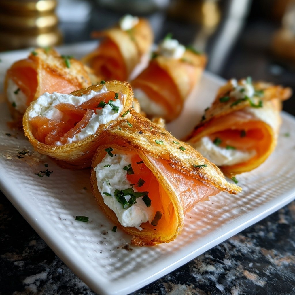 Räucherlachs Röllchen mit Frischkäse
