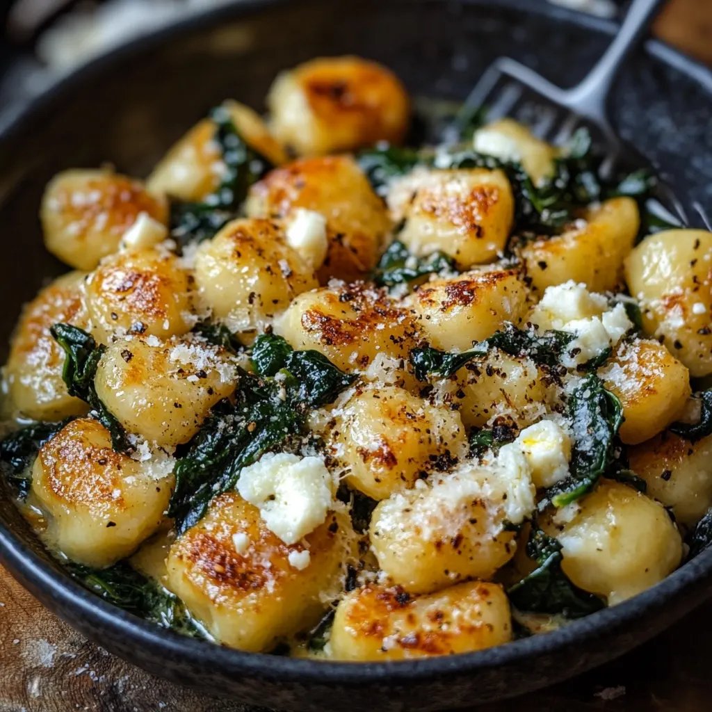 Knusprige Gnocchi mit Spinat und Feta