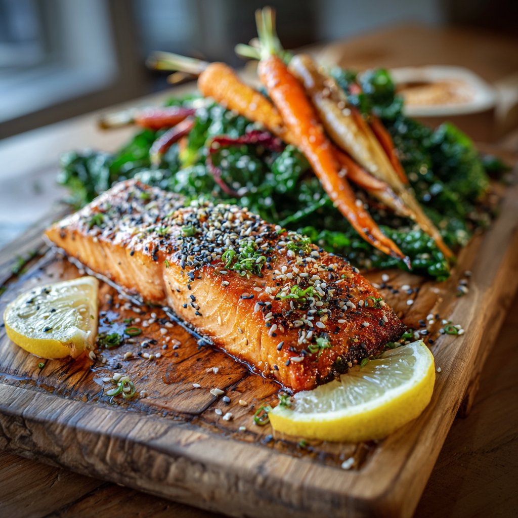 Zitronen-Sesam-Lachs mit Gemüse